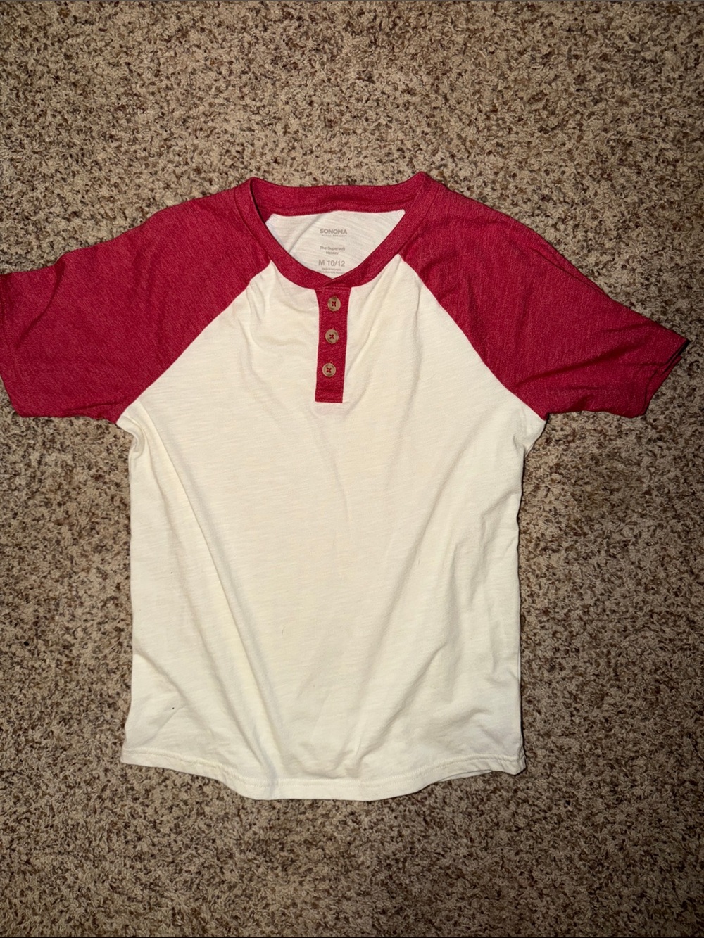 Sonoma boys medium 10/12 Raglan Henley Shirt - Red/White